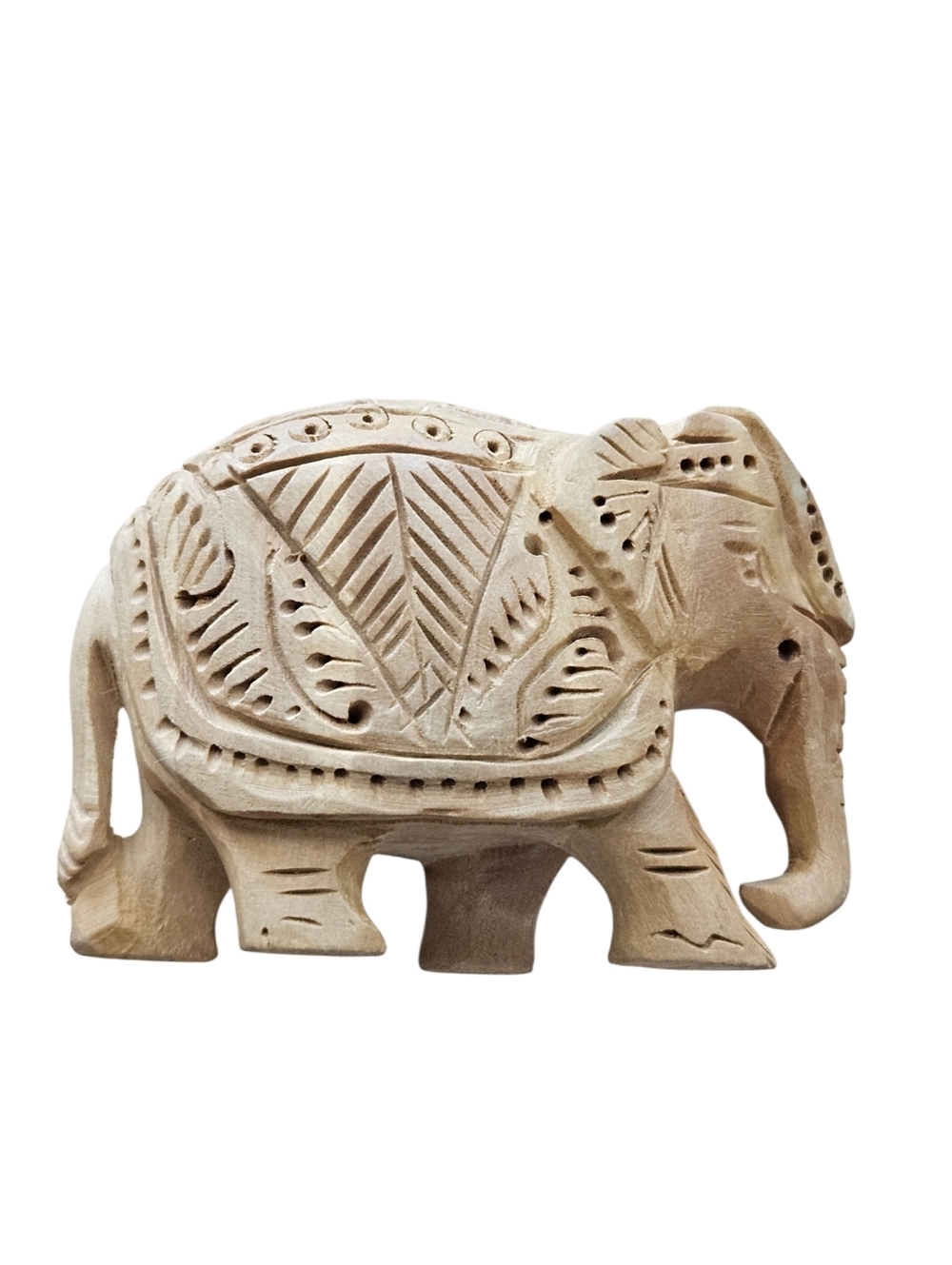 Hand Carved Wooden Elephant Detailed Ornate Figure 3.5"x2" Made In‎ India